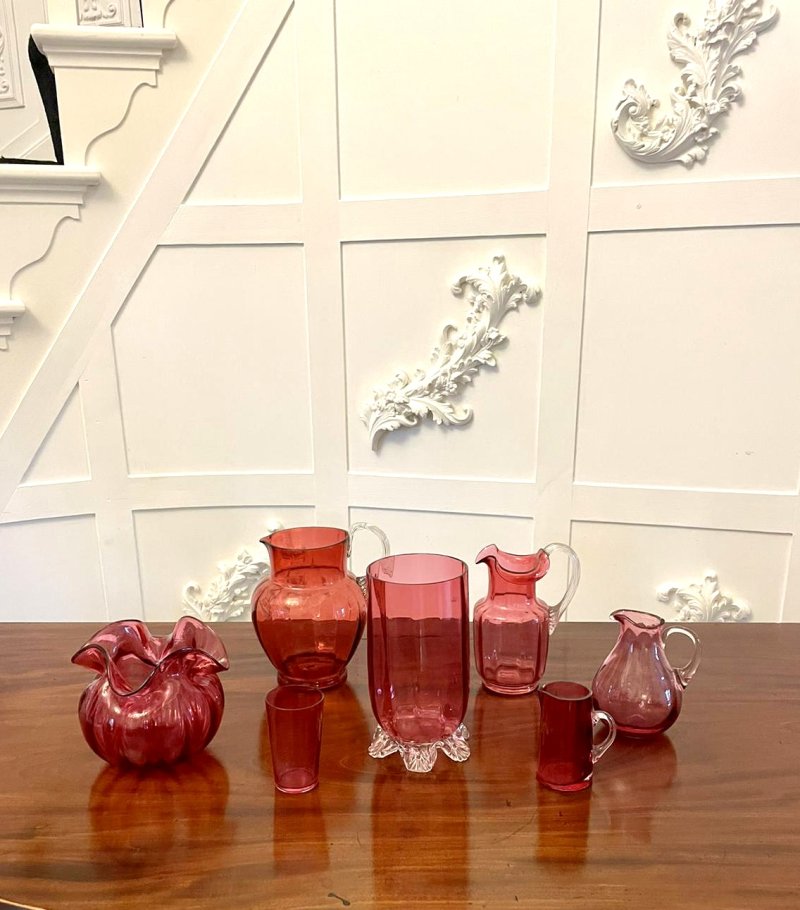 Antique Collection of Victorian Quality Cranberry Glass Items